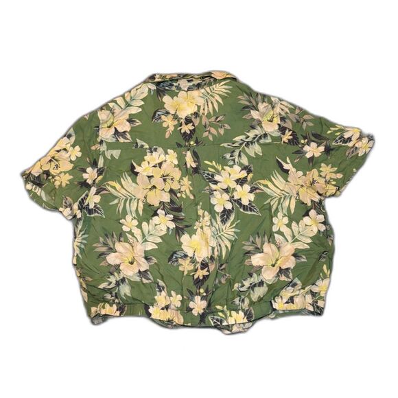 American Eagle Cropped Tie Front Hawaiian Tropical Button Up Shirt Large - Picture 3 of 4